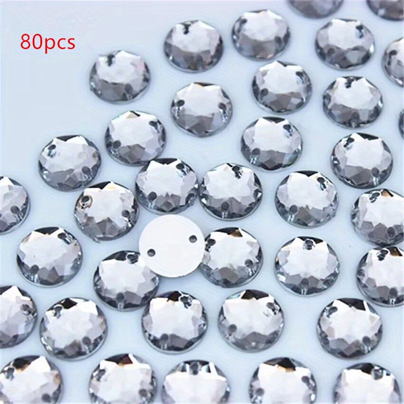TEMU 80pcs 0.31 Inch Random Round Flat Back Rhinestone Decal With Double Holes, Perfect For Handicrafts, Clothes, Wedding Dresses, And Craft
