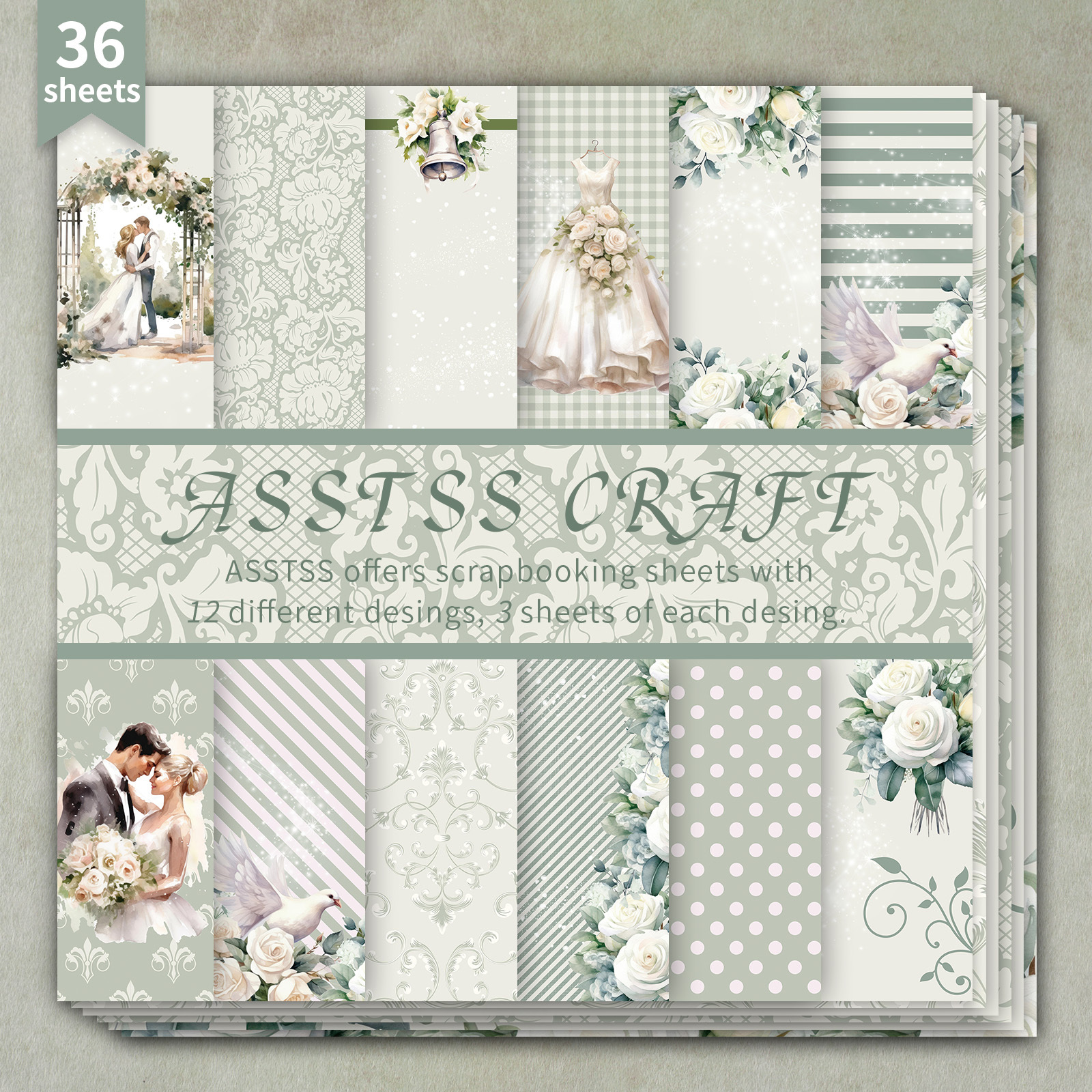 TEMU Bloc de papier de scrapbooking de luxe ASSTSS à dentelle de mariage, 36 feuilles - Papier cartonné épais adapté au journaling, au collage, aux