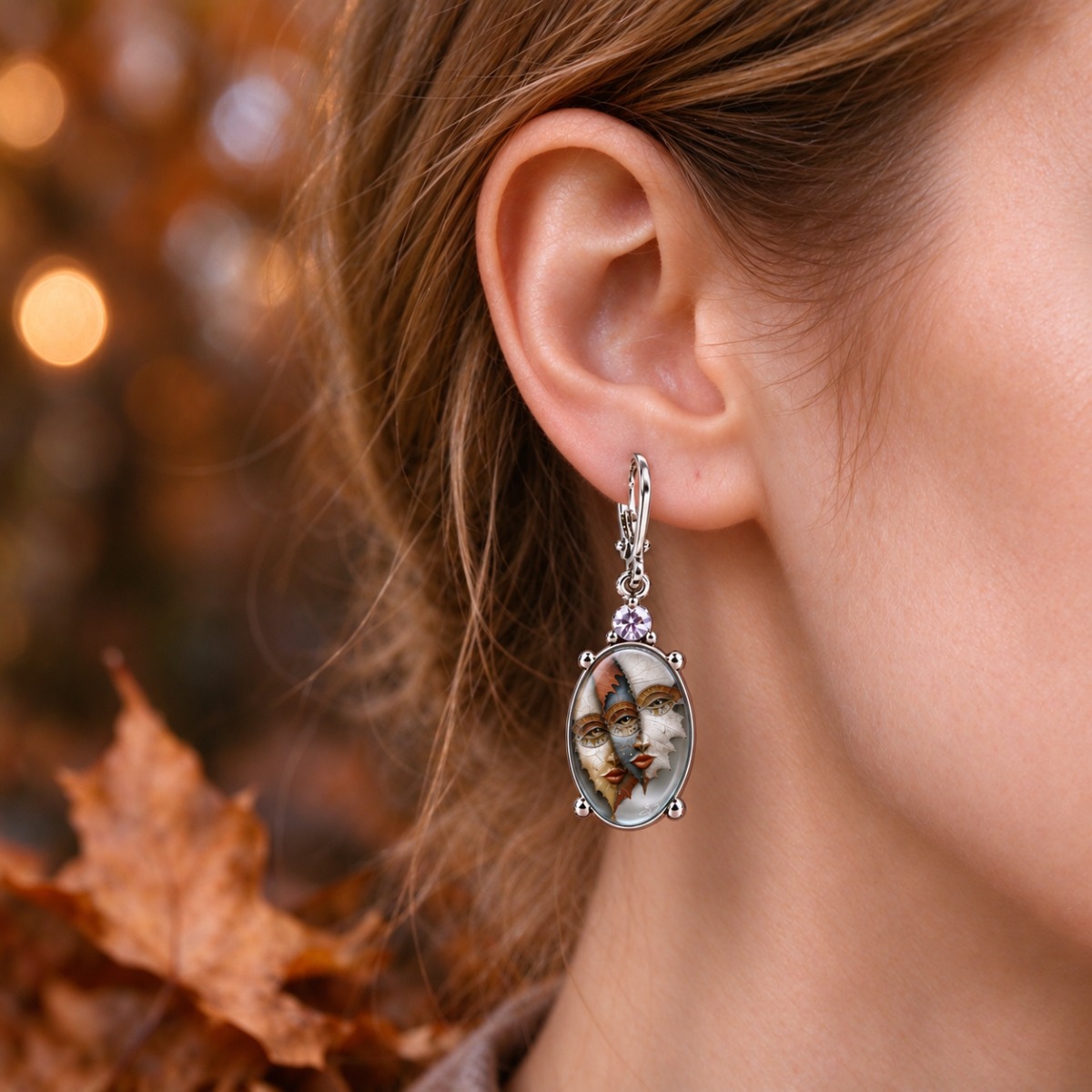 Women's Abstract Portrait Pattern Hanging Earrings, Gift