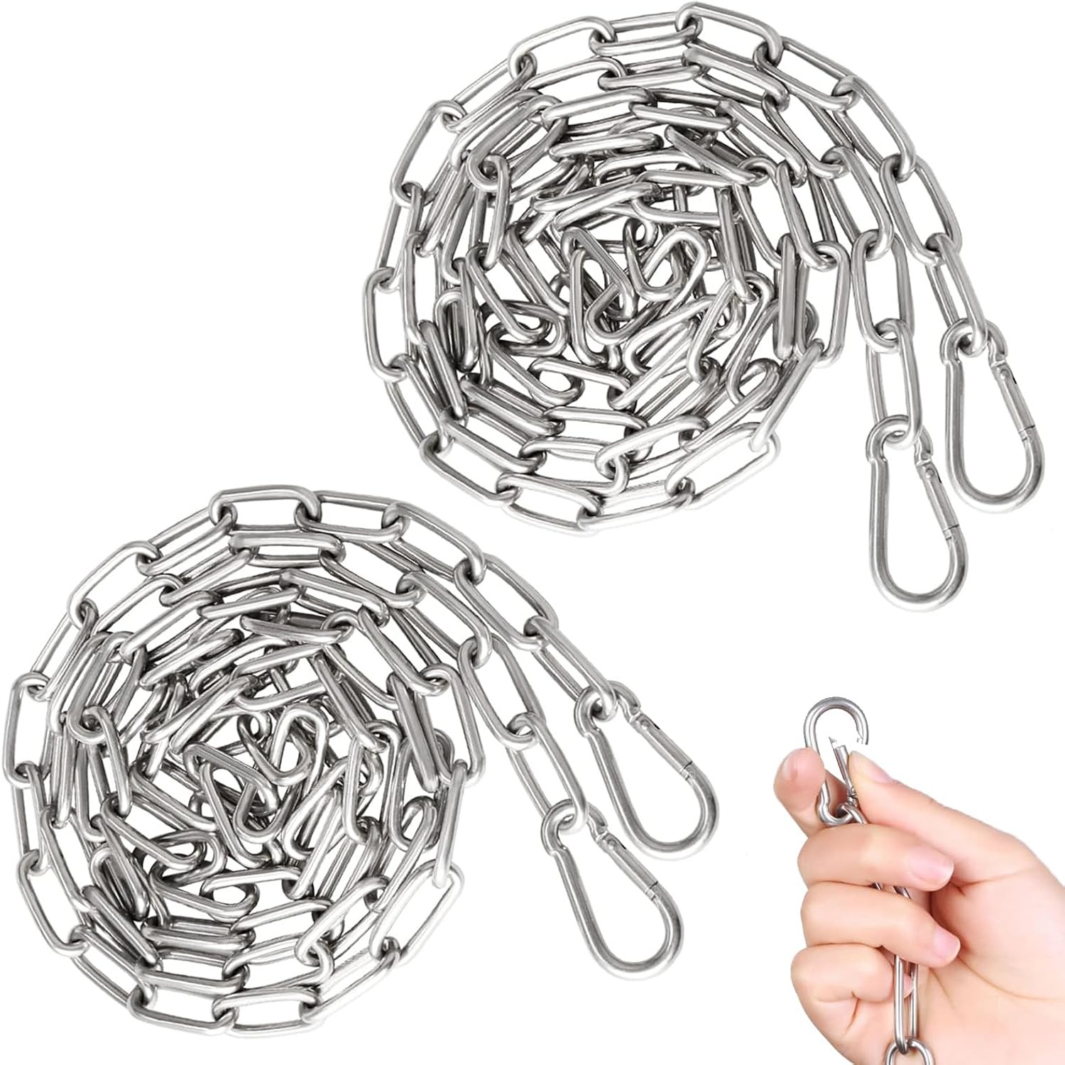 TEMU 2pcs Metal Chains, 1m Stainless Steel Chains, Link Chain With Carabiner Stainless Steel, Barrier Chain, Metal Extension Chain, Extension Chain