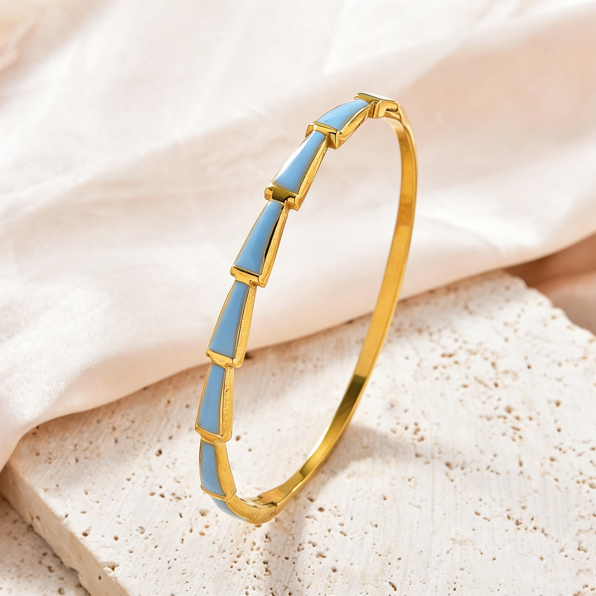 18K Gold Plated Sky Blue Enamel Bangle Bracelet, Stylish Gift
