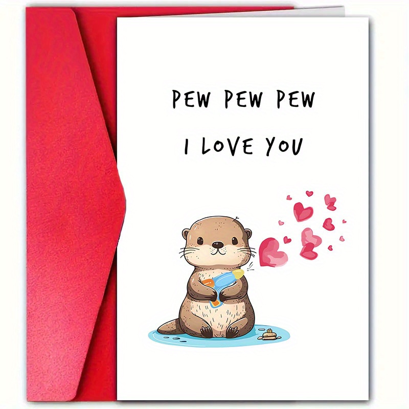 TEMU 1 Cute Otter Valentine's Day Card With Envelope - " I Love You" Design, Perfect For , Sisters, Or Work - Adorable Pink Friendship Greeting Card