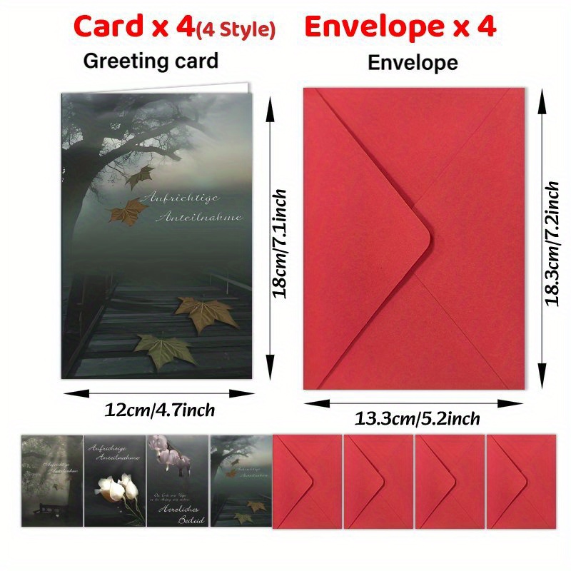 Image of 4pcs Landscape Condolence Cards With Envelopes, Watercolor, , Bereavement Memorials Condolence, , For Family &