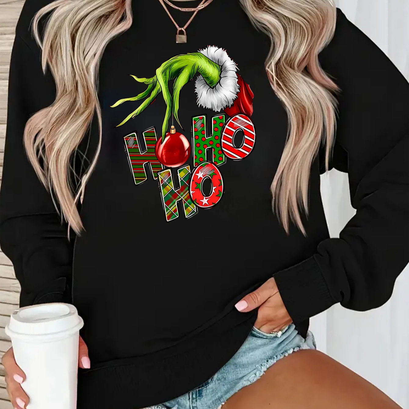 

Women's Christmas " Ho" Printed Sweatshirt, Round , , Polyester, , All , Adult Size, Stretchy , Pattern