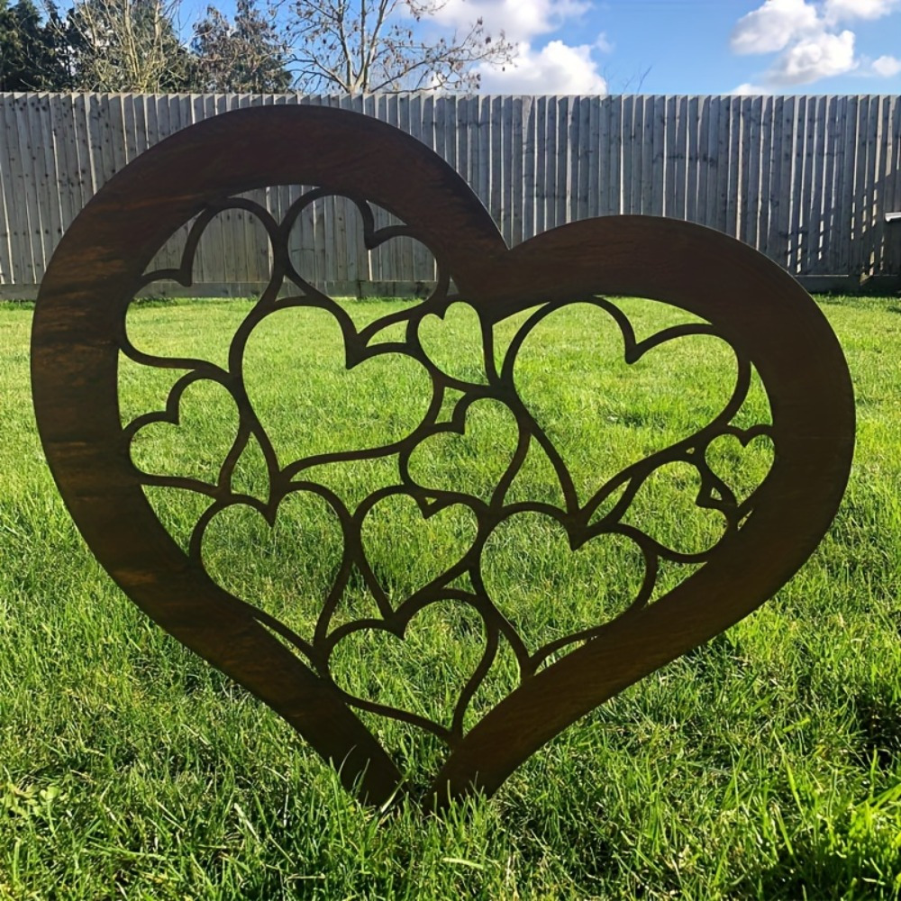 

Rustic Garden Stake - Intricate Iron Silhouette Design, Battery-free Outdoor Decor For Valentine's Day & More - No Power Required,