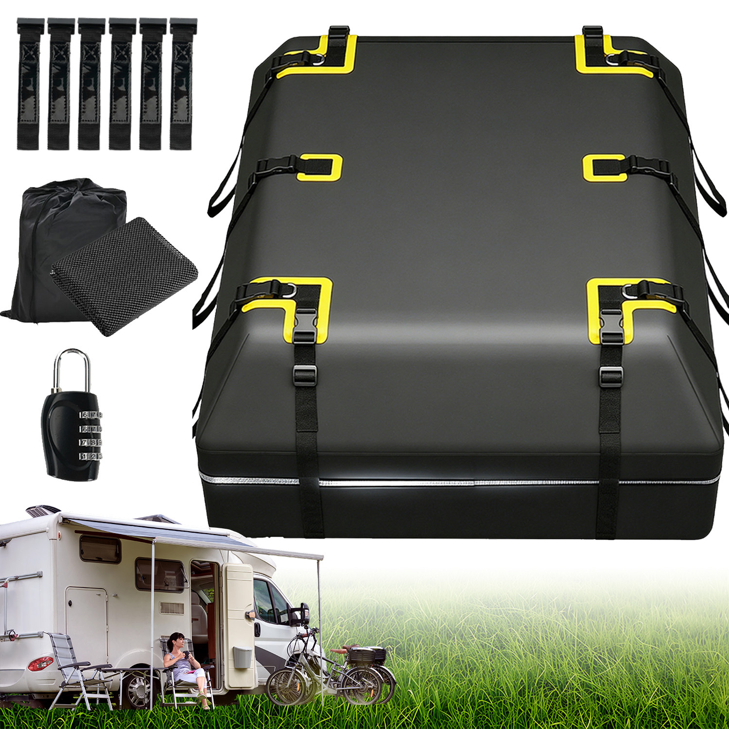 TEMU de almacenamiento para techo de coche, diseño plegable de gran capacidad, resistente a , ajuste universal para sedanes, SUV y camionetas pickup,