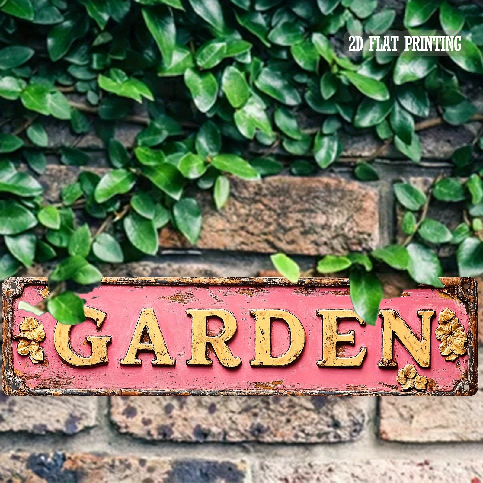 E-shop 2D Flaches Retro Pink 'Garten' Hängeschild aus Holz - Landhausstil Wanddekoration für Zuhause, geeignet für Eingangsbereich oder Wohnzimmer,