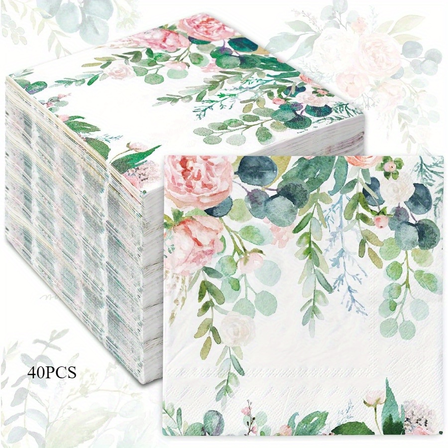 E-shop 40 Servietten Elegante Blumen Servietten Aus Grünen Blättern Einfach Zu Verwenden Servietten Geeignet Für Frühlings- Und Sommerhochzeiten,