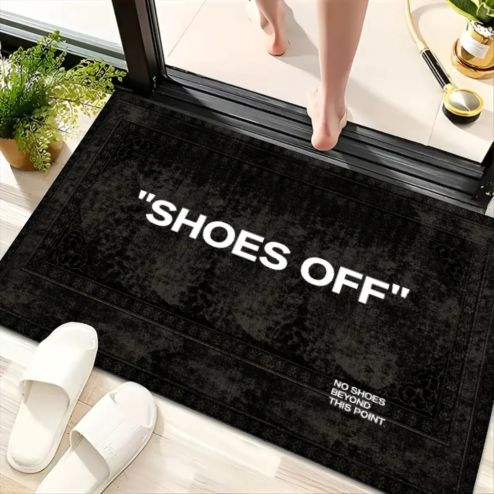 TEMU 2d Flat Flannel Material Door Mat, Outdoor Courtyard Door Mat, 2d Flat "please Remove Shoes" Doormat Suitable For Indoor , Absorbent And Soft