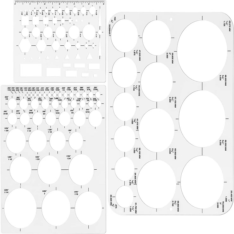 

3-pack Rubber Round Stencil Templates For Drafting - & Flexible Shape Mold For Office And School Building - Large & Small Sizes