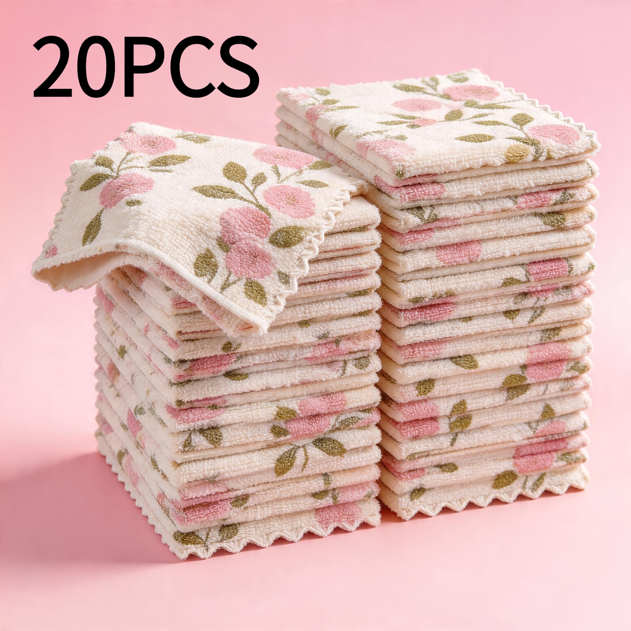 TEMU 20 Coral Cleaning Cloths, Super Absorbent, Quick-drying, Soft Rags, Reusable Wipes For Kitchen, Bathroom, Glass, Car Washing, Coral Pink With