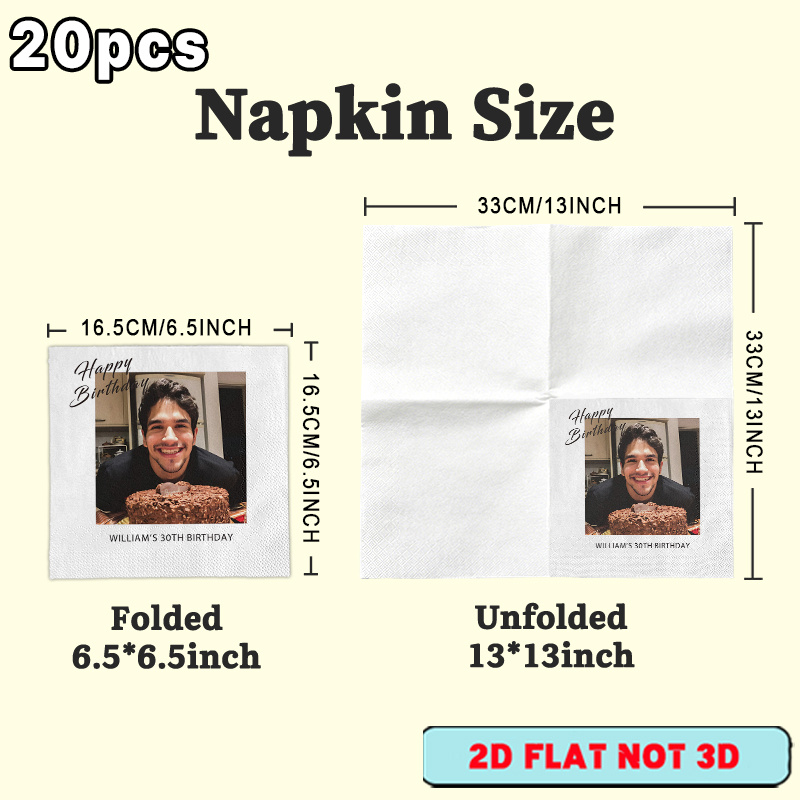 TEMU 20pcs Custom Photo And Birthday Message Disposable Napkins, Featuring Personalized Name Date Design, Printed Paper Napkins For Birthdays,