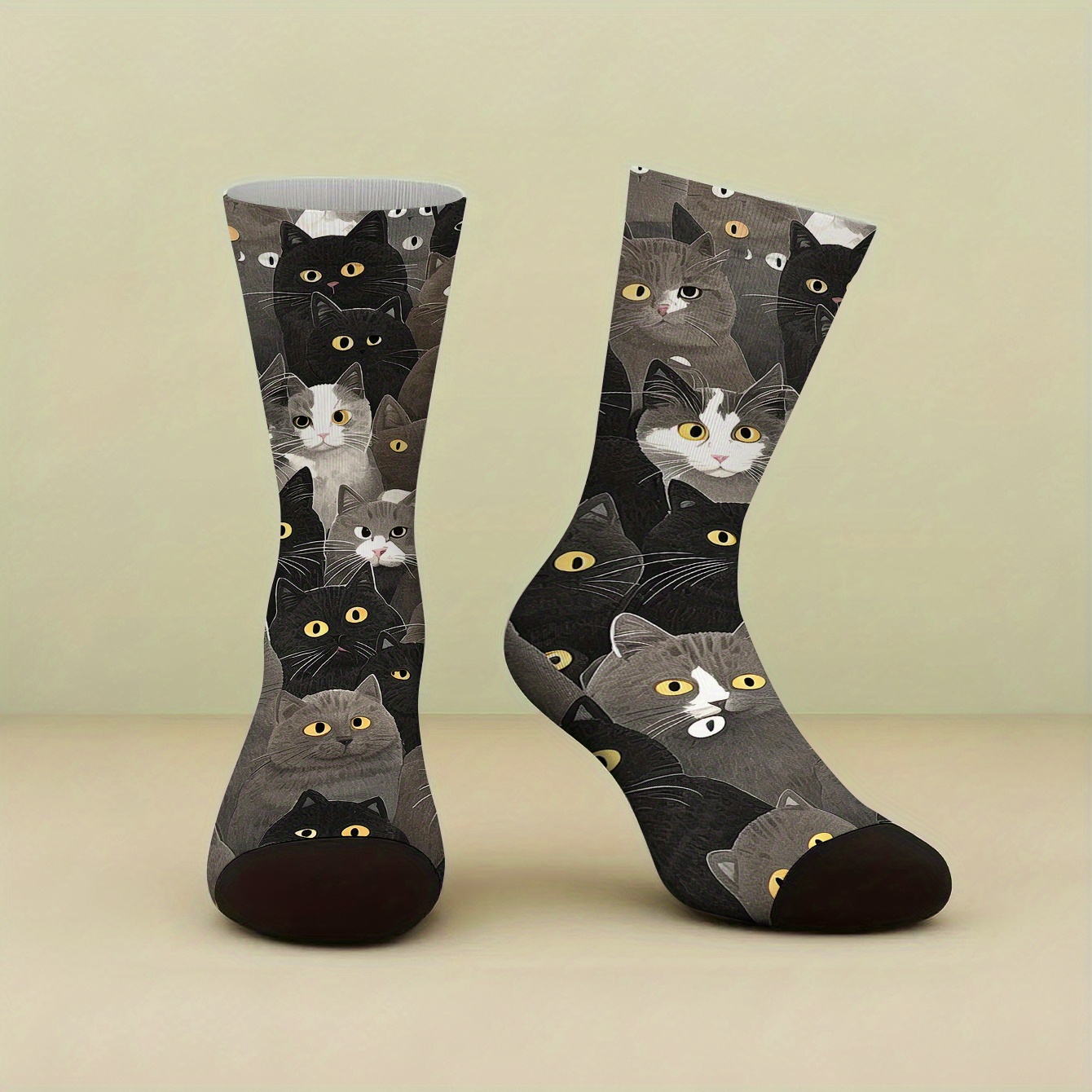 TEMU Of Printed Socks Featuring Multiple Cat Prints. High-quality Women's Socks, Premium Men's Fashion Socks, And Couple's Socks. A Whimsical Gift