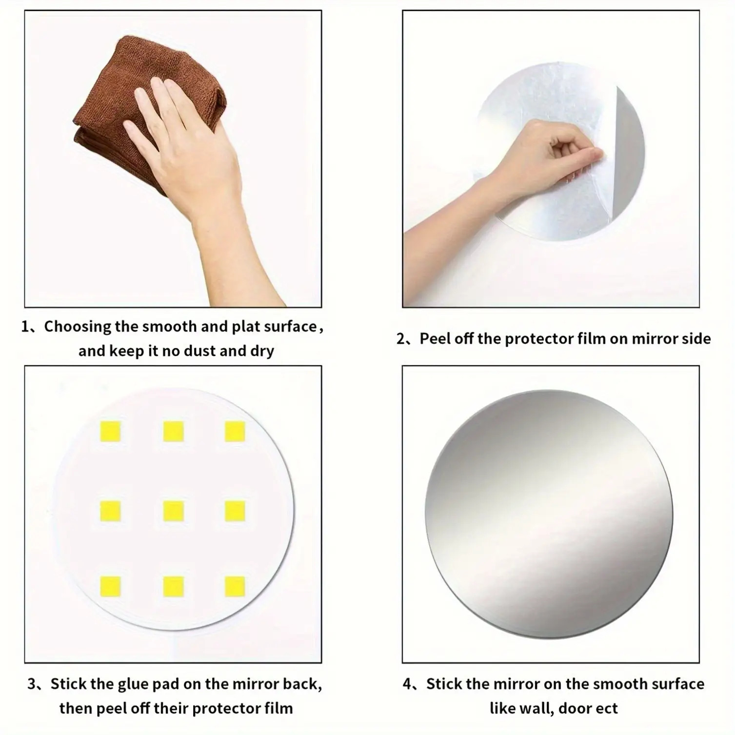 1pc Round Self-Adhesive Acrylic Mirror, Frameless & Shatterproof