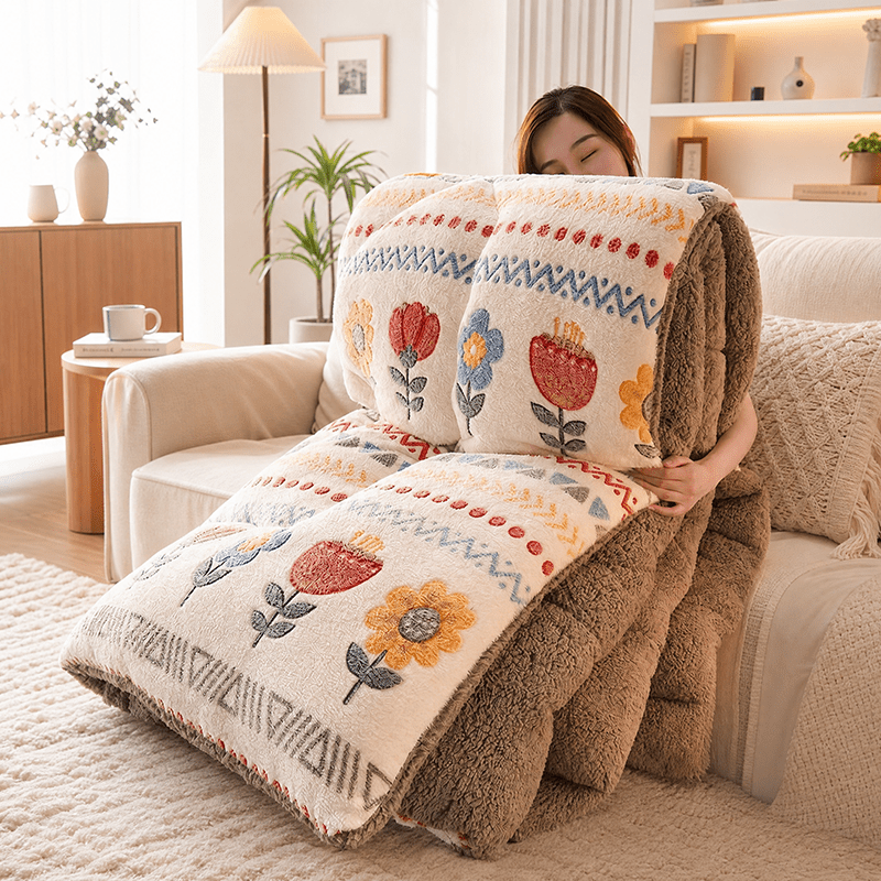 Image of Skin-friendly Ultra-thick Milk Velvet Velvet Comforter Insert, Quilted Winter Quilt, Cozy Warm Throw Blanket, Luxury Bedding For Bedroom Hotel, Must-have For Fall And Winter