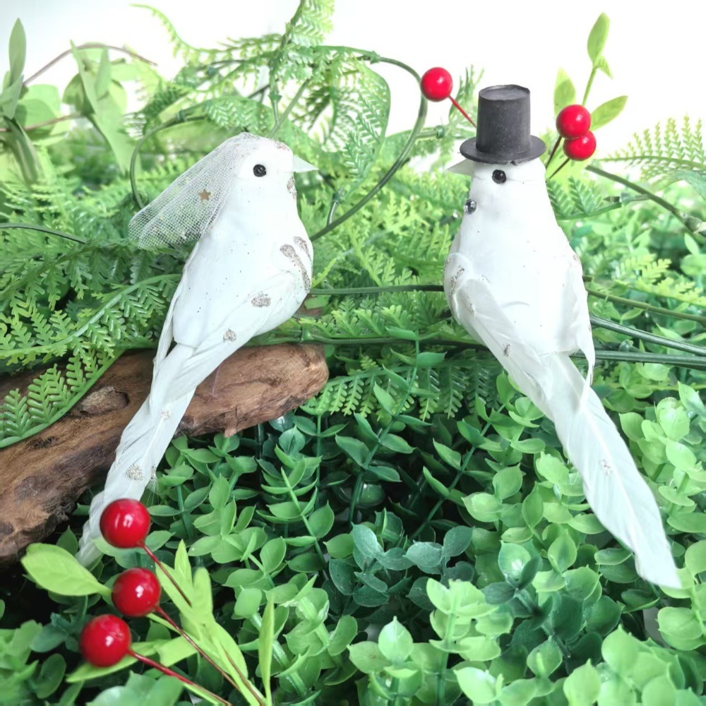 Image of 2pcs Couple Artificial White Doves, Outdoor Garden Decor, Wedding Supplies, Christmas, Home Decoration, Photography Props