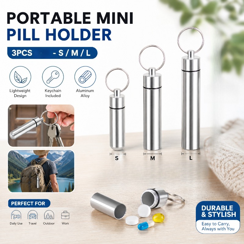 TEMU Lot de 3 mini piluliers portables de tailles variées - Convient comme trousse de , organisateur pour médicaments quotidiens ou flacons scellés.