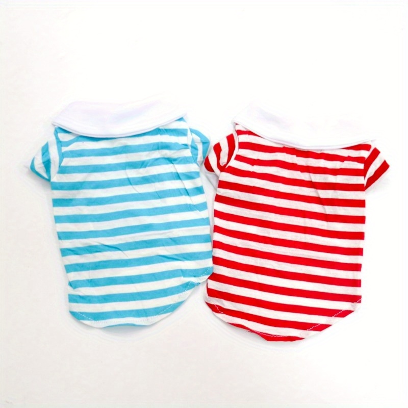 TEMU 2pcs Pet Clothing Set, Striped T-shirt For Dogs, Summer Shirt For Pets, Puppy Boy Collared Sweatshirt In + Red