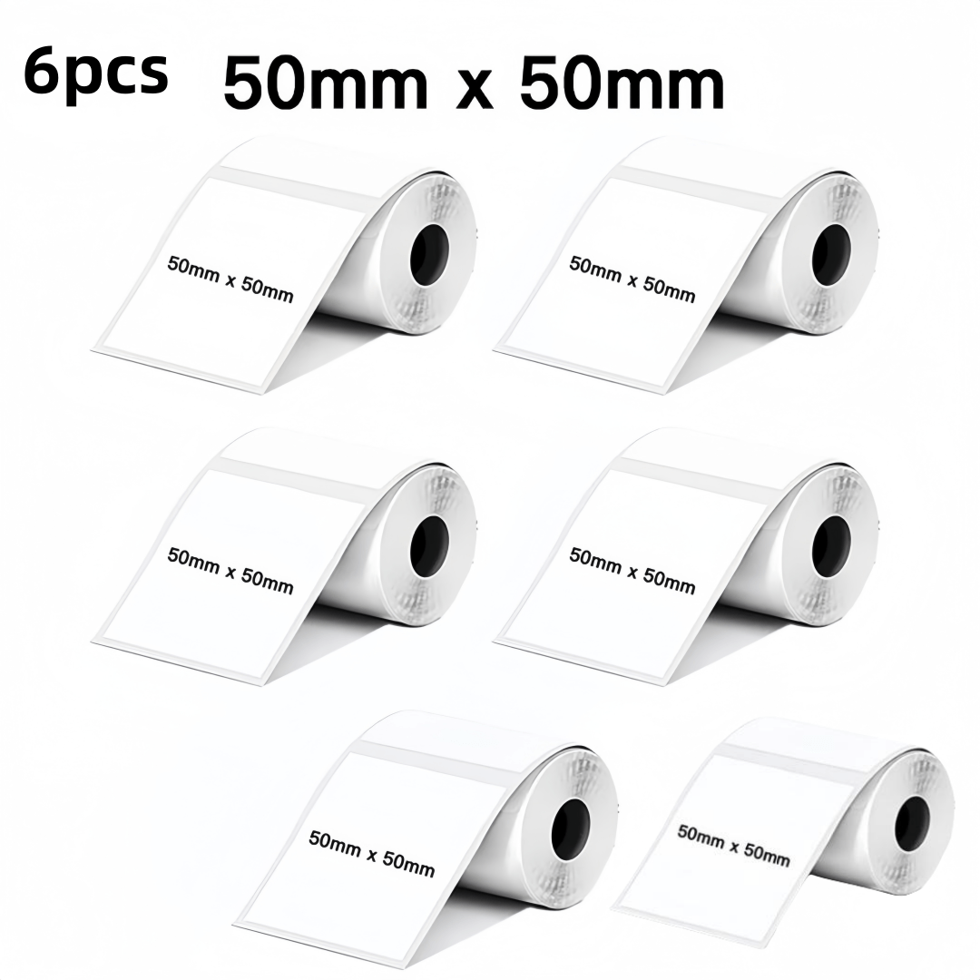 TEMU 5/6 Rolls Of Blank White Square Stickers, Multiple Sizes Available 30x20mm/ 50x30mm/ 40x30mm/ 50x50mm/ 50mmx80mm, Compatible With Portable