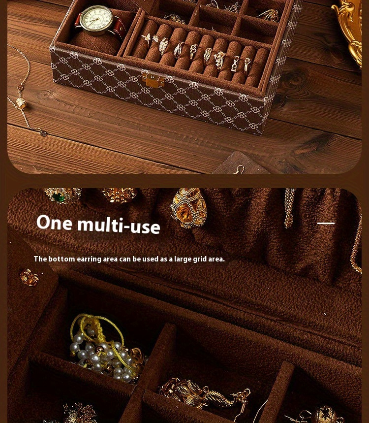 classic jewelry box with lock 4 season multi layer rectangular desktop organizer for earrings necklaces rings watches versatile accessory storage case   release jewelry boxes Product details 7