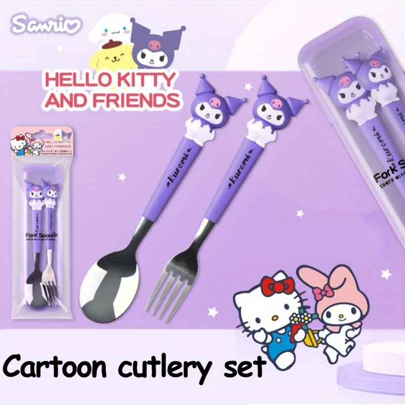 kt cutlery set outdoor chopsticks knife fork   2pcs set   cinnamon dog melody spoon and fork combo cute cartoon stainless steel with 3d silicone handle for camping picnic   use Product details 3