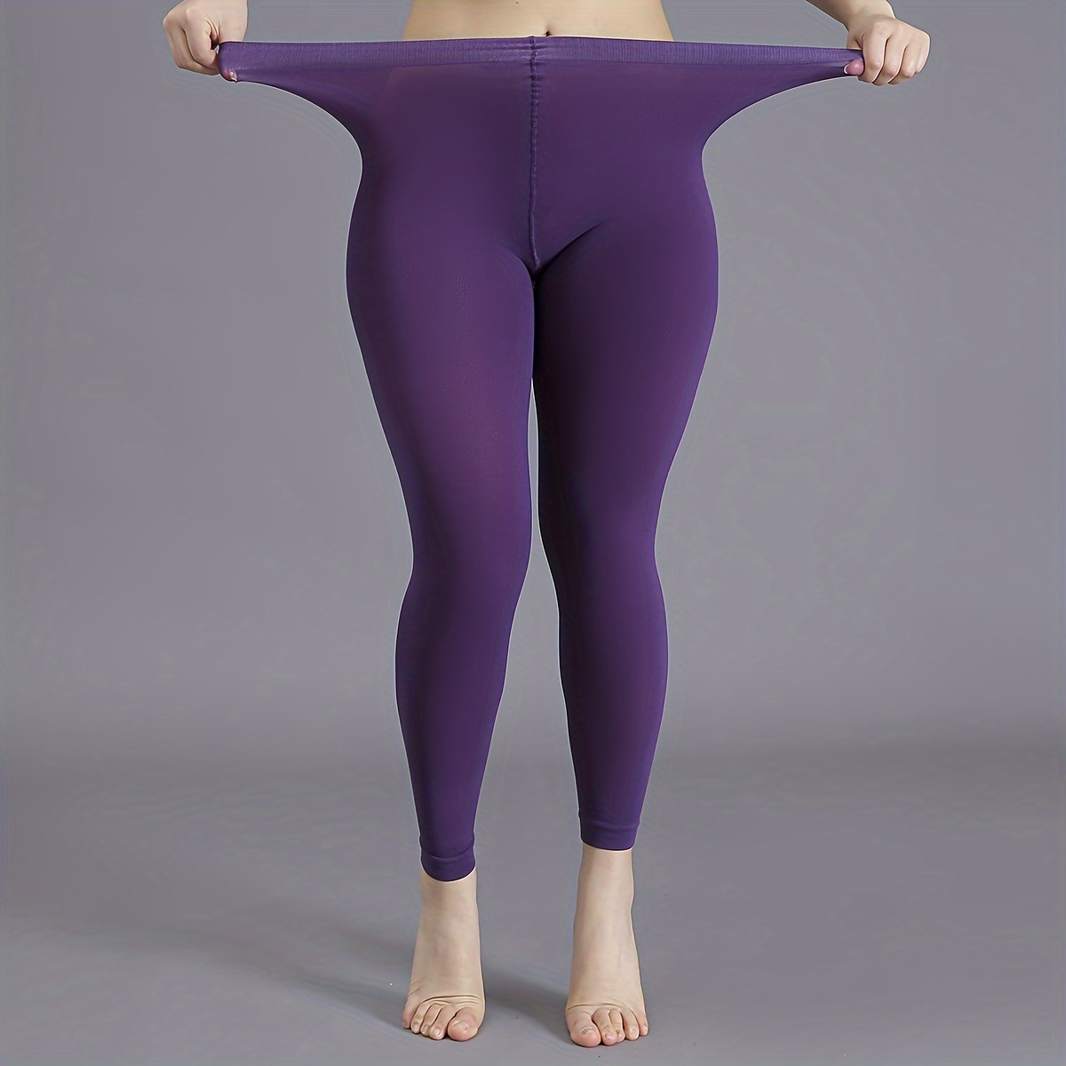 Women's Solid Color Leggings - Full Length Footless Stretch Pants For Yoga & Fitness, One Size Fits S-M-L