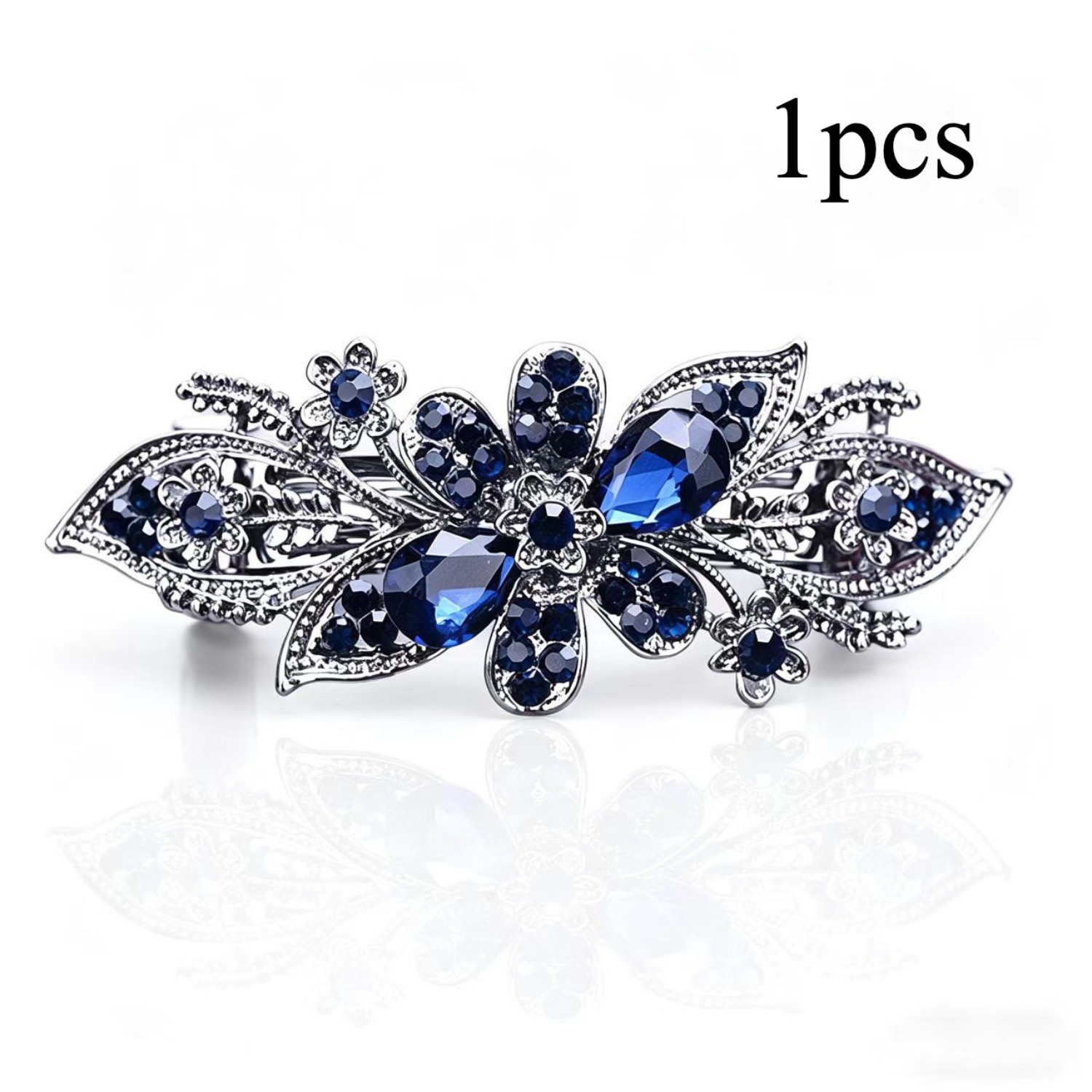 TEMU 1pc Vintage Sapphire Hair Clip, Elegant Silvery Leaf And Vine Hair Clip, Diamond-encrusted Flower Hair Accessory, Suitable For Weddings, ,