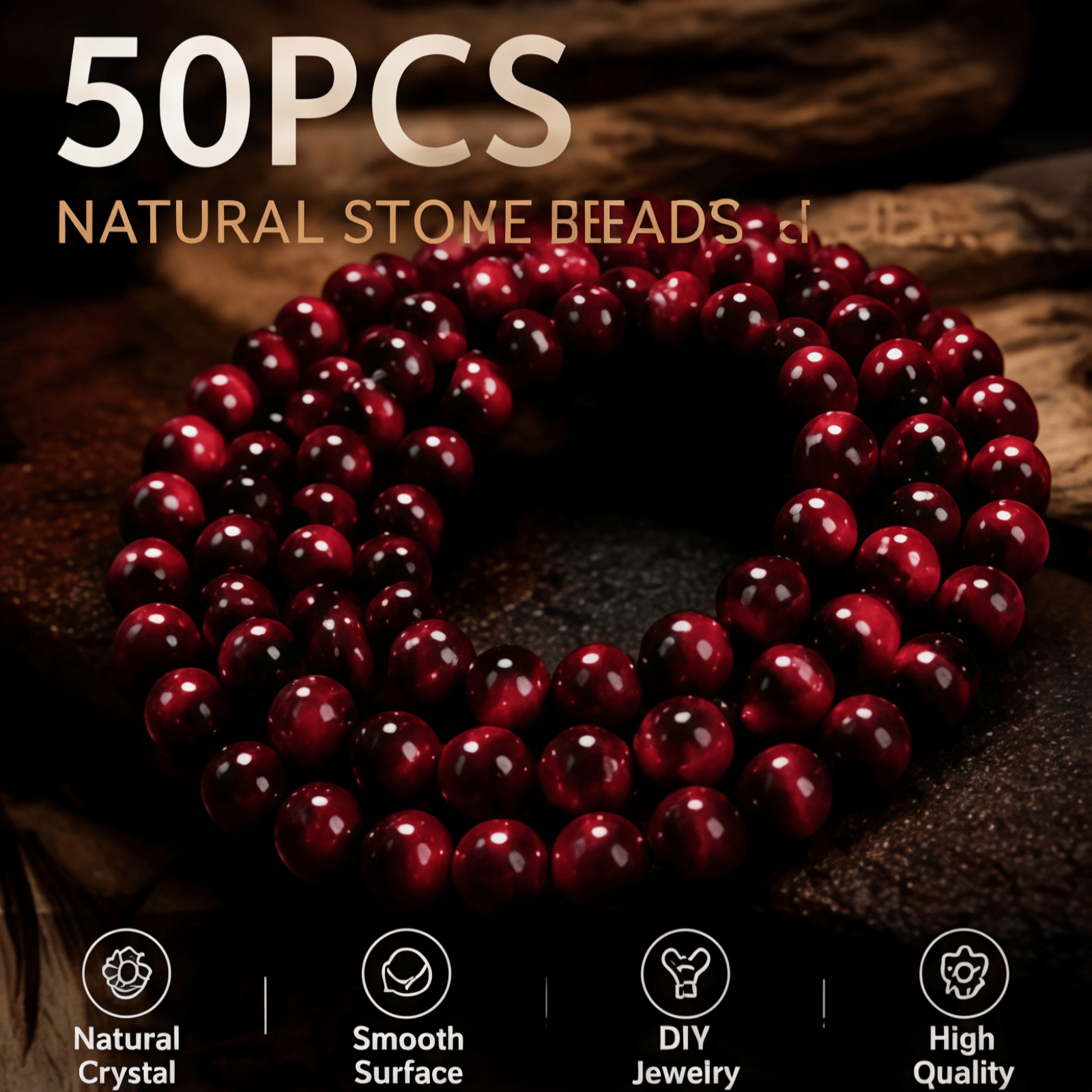 TEMU 50 cuentas redondas sueltas. Adecuado para pulseras tejidas a , collares con cuentas, diseño de joyería de aretes y adiciones artesanales.