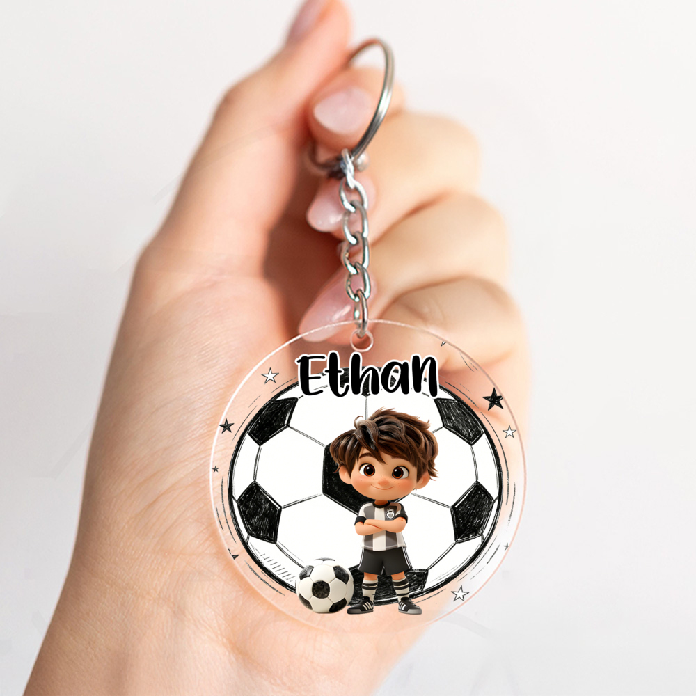 TEMU [2D ] [2D ] Llavero Acrílico Personalizado con y Tema de Fútbol para Niño, Colgante de Fútbol de Dibujos Animados 2D , Adorno para Fanático de