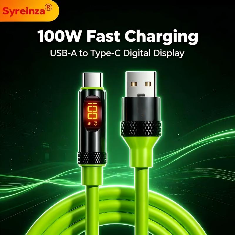100W High-Power PD Fast Charging USB-A to Type-C Cable with Digital Display