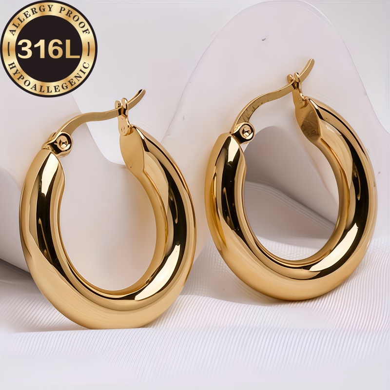 E-shop Goldene, hochwertige, hypoallergene Ohrringe mit Schmuckreifen - Farbecht, einfach, elegant und geeignet für den oder Partys, modisches