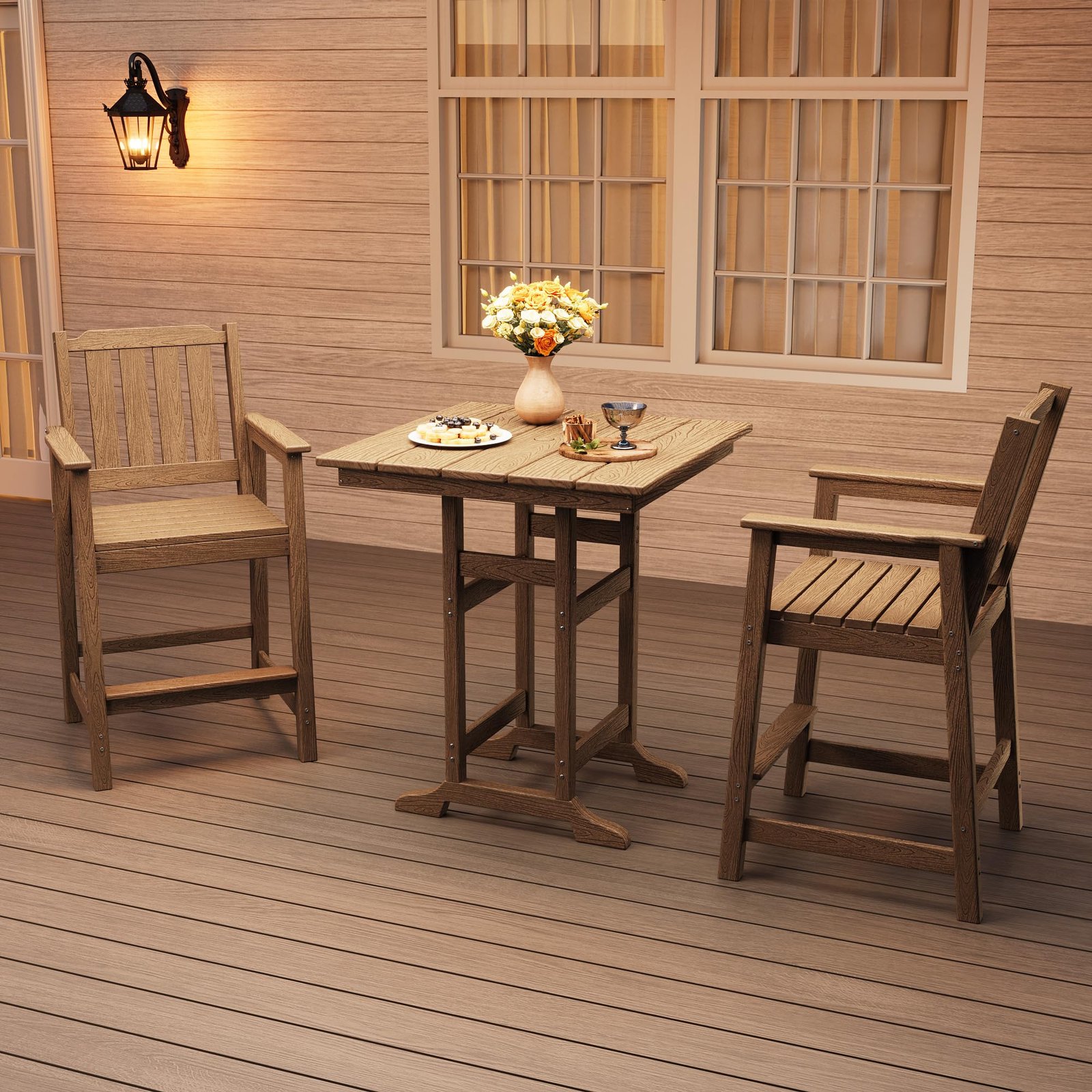 2026 New Courtyard Dining Tables And Chairs, All-Weather HDPE Patio Bar Stools Set of 2 - Tall Chairs with Armrests, Ergonomic Wide Back And Seat, Outdoor Bar Furniture for Balcony, Garden, Poolside - Black (2 Sheets/Box)