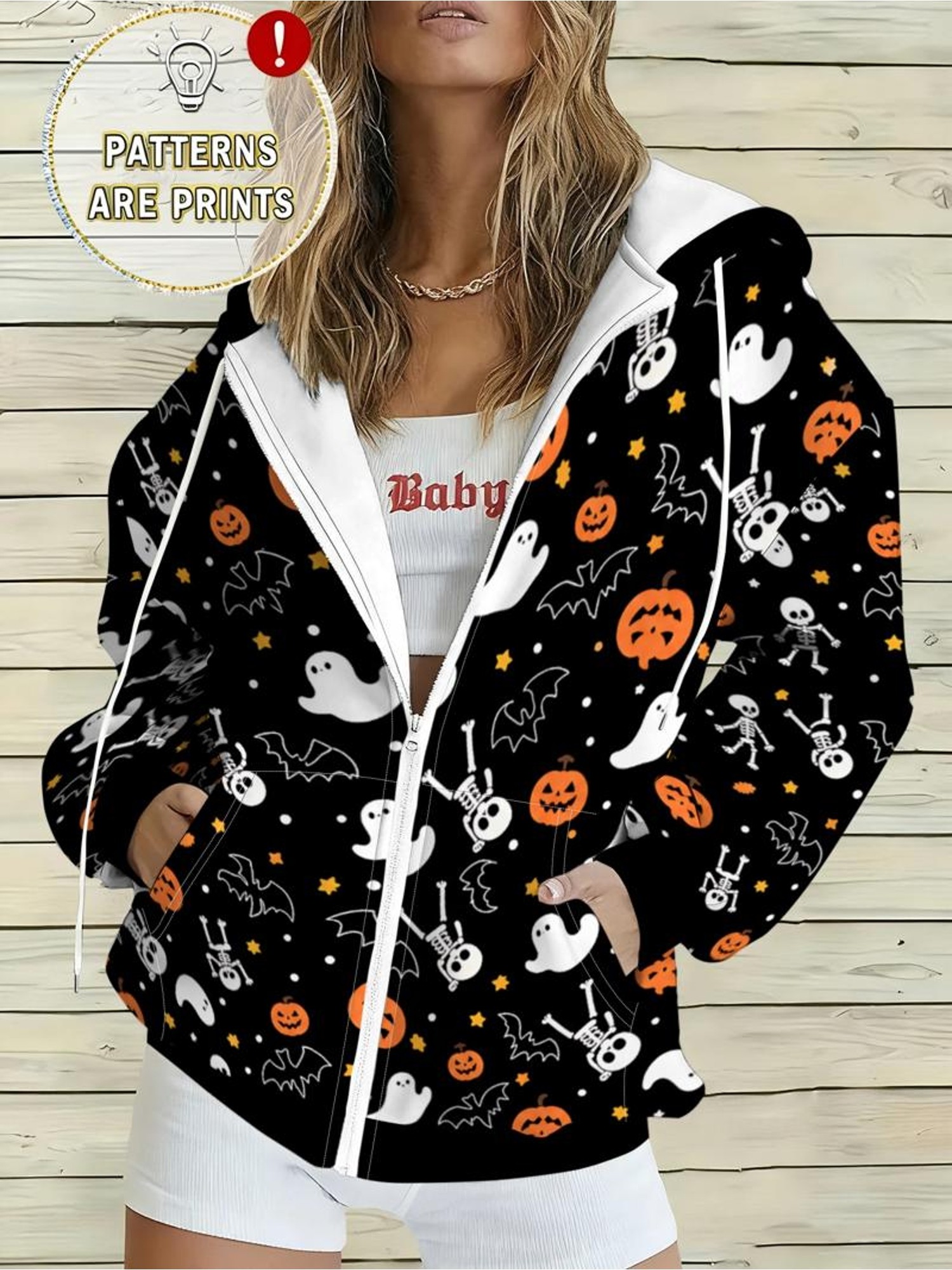 Grote maten, Kerstfeestoutfit voor dames in grote maten, Hoodie met lange mouwen en zakken, Creatief jack met rits en Engelse kerstboomprint, Casual veelzijdige dameskleding