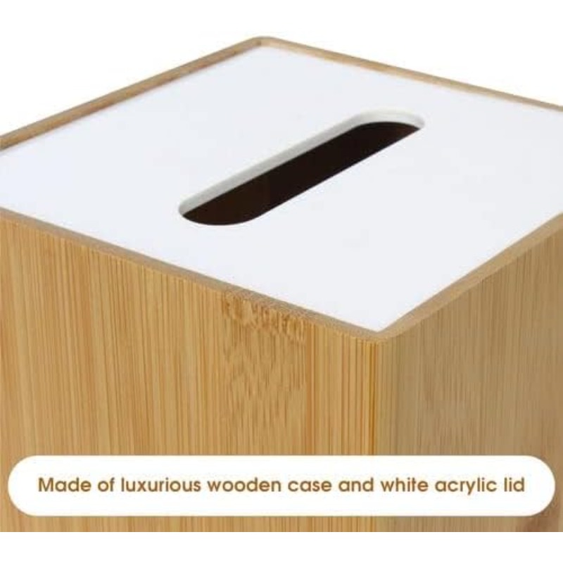    tissue box holder - bamboo-like organizer with acrylic lid, space-saving bathroom/office/ living room decor, compatible with standard tissues,   storage case mk340a, office decor,  , durable construction, functional decor, interior designers, storage organizer, decorative container Product details 5
