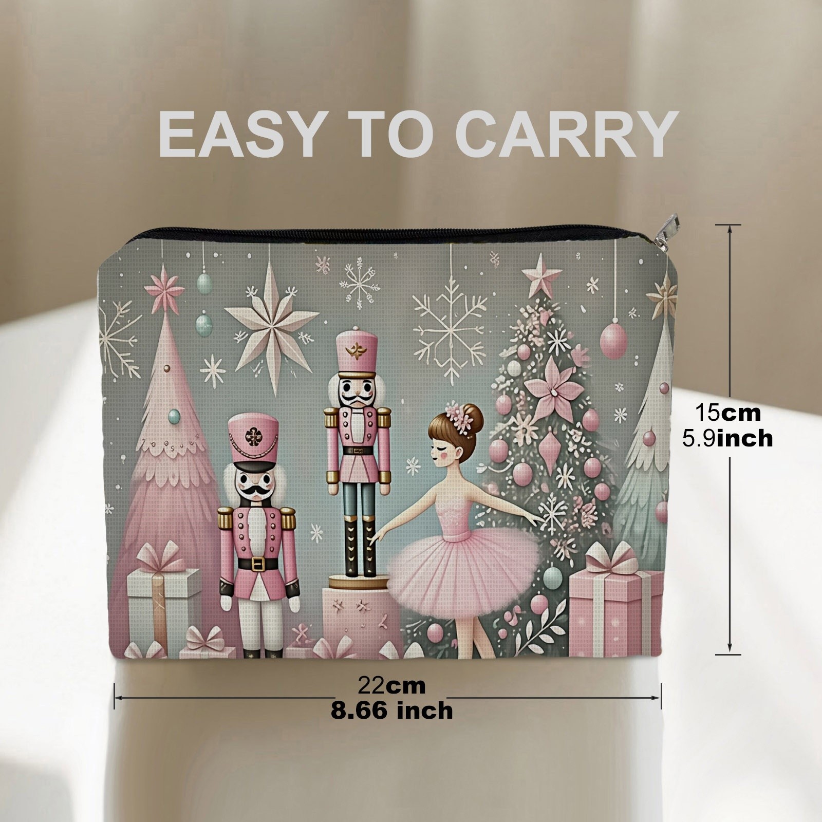 TEMU Neceser de Maquillaje con Estampado de de Invierno y Bailarina, Estuche de Maquillaje de Dacron con de Cara que Mide 5.9In X 8.66In, Organizador