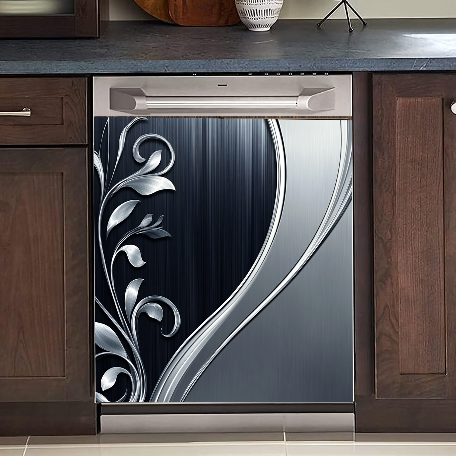 2d Not Complete; The Sticker Comes Sections. Elegant Silver Floral Pattern Stickers Are Ideal For Use On Refrigerators, Washing Machines, Ovens, Dishwasher Covers, And Self-adhesive Tags