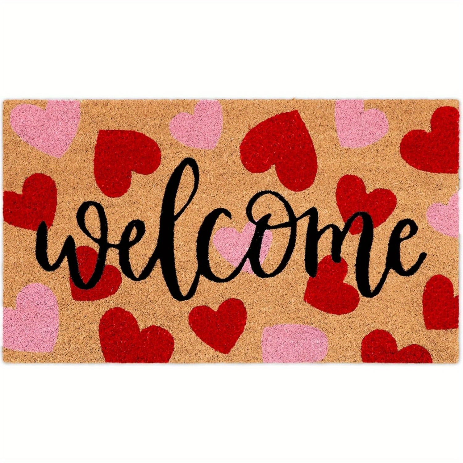 

Valentine's Day "welcome" Door Mat - Non-slip Rubber & Heart Pattern Non-woven Fabric, Hand Washable, Rectangular Indoor/outdoor Mat With , Home Decor, Valentines Decor