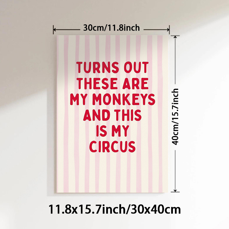E-shop 2D Flach, 2D Flach, 1 Stück ungerahmtes humorvolles Leinwandbild mit einem Zirkus-Thema, mit fett gesetztem Text und einem gestreiften