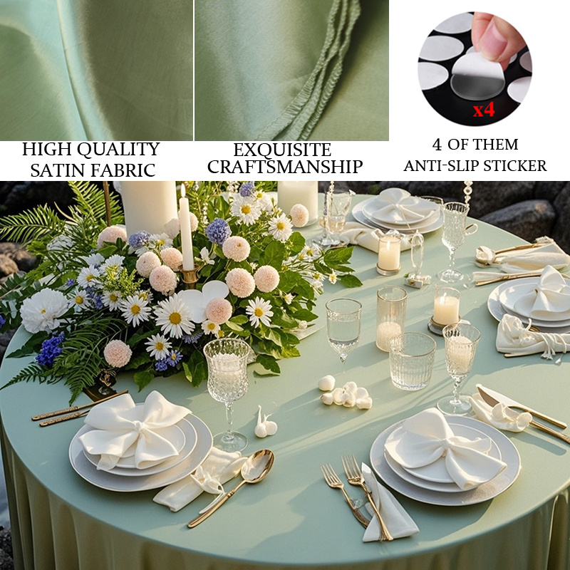 TEMU 1 Nappe de Fête avec 4 Patins Antidérapants, Nappe Ronde Vert Sauge, Douce, Lisse, Diamètre de 230 cm, Facile à Entretenir et Réutilisable, pour