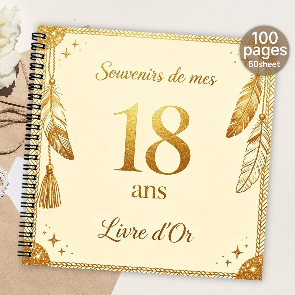 TEMU 1pc 'or , 'invités à pour 18e anniversaire, Cadeau et album souvenir significatifs pour et , Livre de message avec décoration de plumes bohèmes