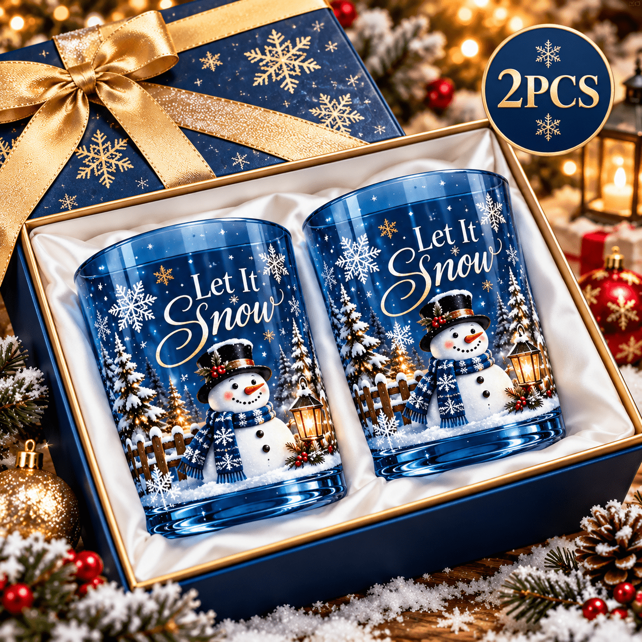 TEMU 2pcs Christmas Borosilicate Glass Tumblers, 12oz Snow Snowman Drinking Glass Set, Whiskey Cocktail Juice Cups, Festive Gift For