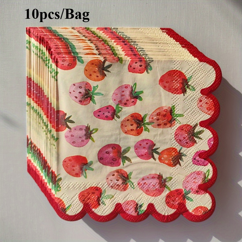 E-shop 10er-Packung [Papptücher im Erdbeer-Design] Frisch für Frühling und Sommer 2025, mit lebhaftem . Ideal zum Dekorieren, mit wellenförmigen