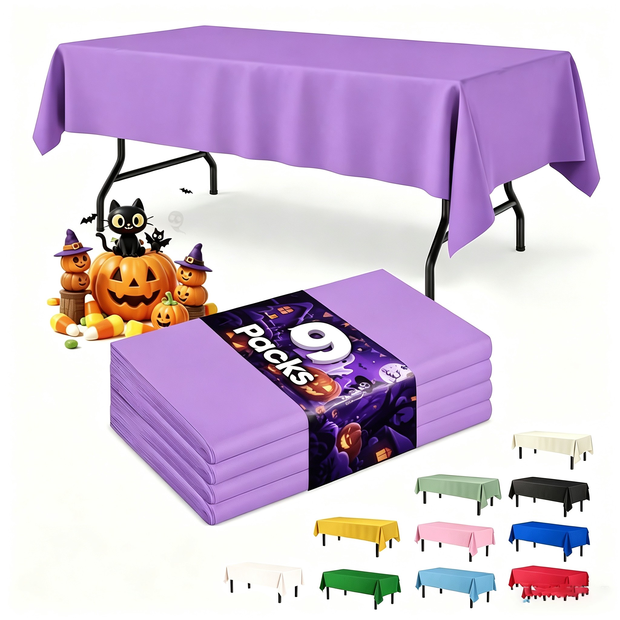 TEMU 9 Packs Of Purple Disposable Halloween Tablecloths, 54 X 72inch Plastic Tablecloths, Tablecloth Covers For Picnics, Birthdays, Parties, And