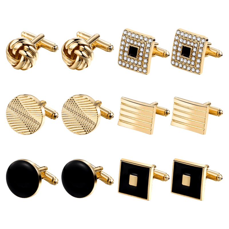 6 Pairs Men's Cufflinks, Shirt Suit For Wedding Groom Business Gift