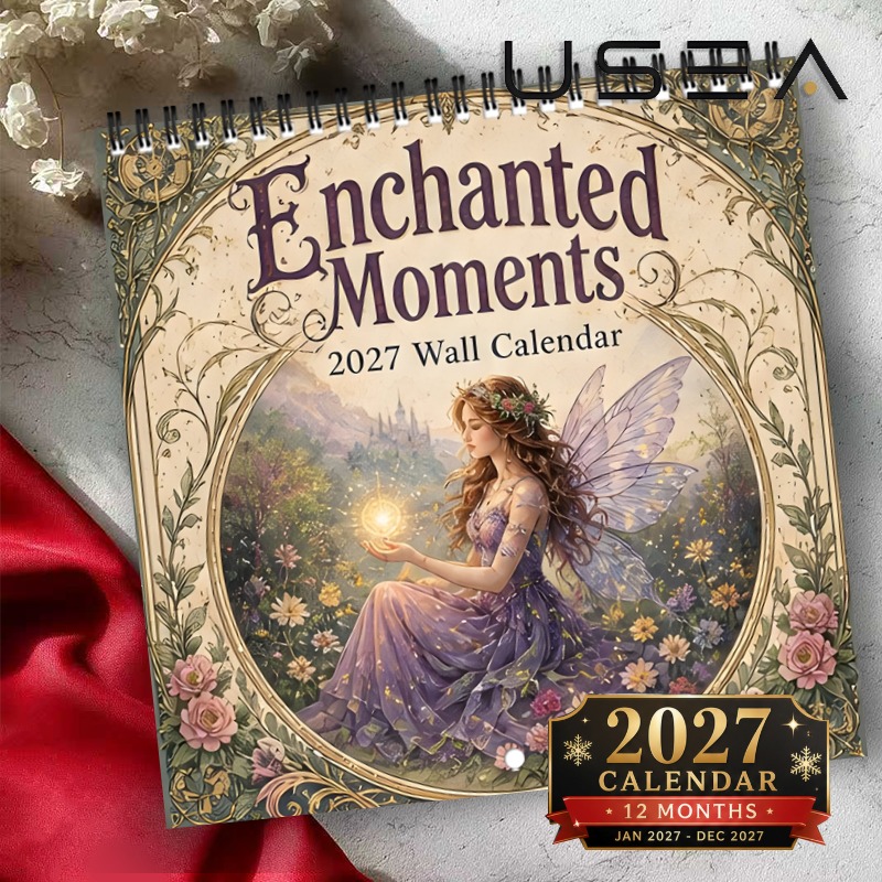 TEMU 2027 Wall Calendar,1pc 2027 Moments Wall Calendar, 12-month Hanging Twin Wire Spiral Calendar, Fairy & Botanical , Aesthetic Home Decor & Gift