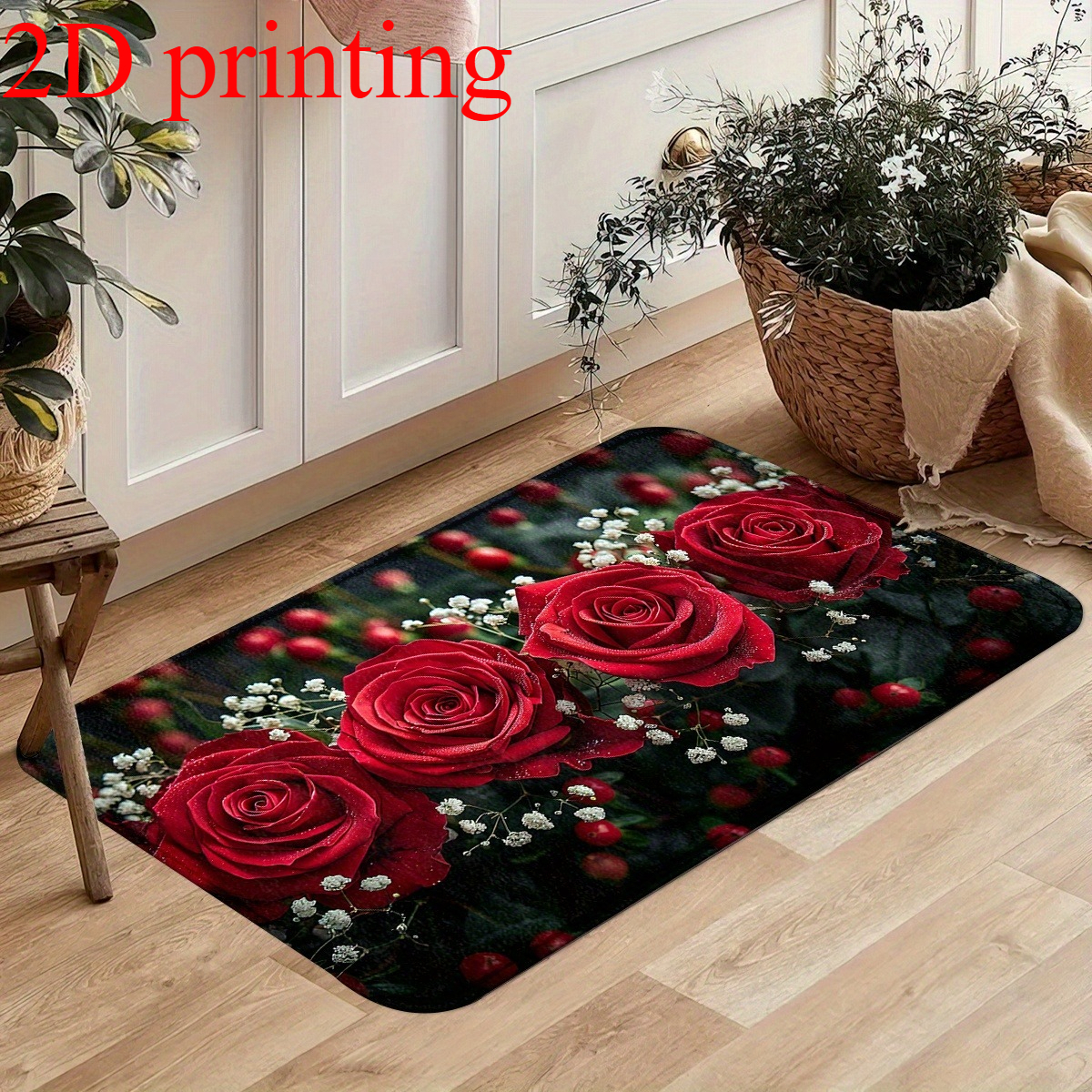 TEMU Set Of 1-2 Flannel Rectangular Floor Mats Featuring A Romantic Red , Perfect For Valentine's Day. Rugs Are Non-slip And Machine Washable, Making