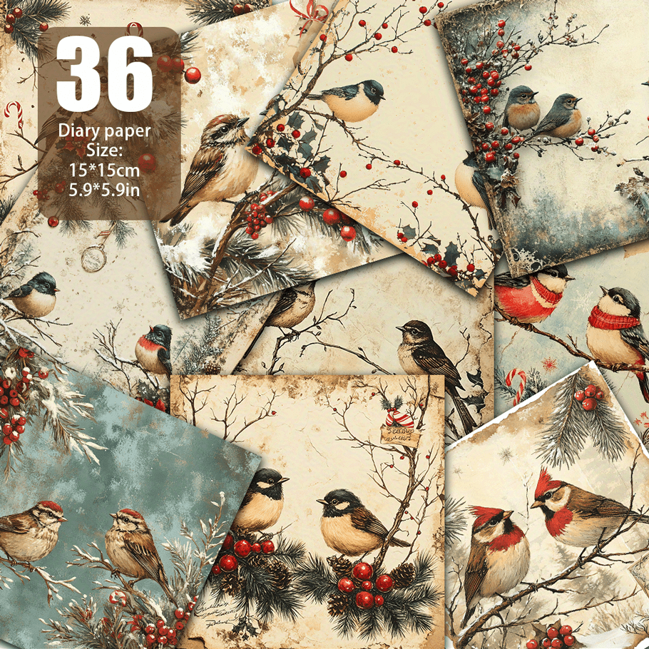TEMU 36 Sheets Of Non-repeating Vintage Christmas Paper Tearing Tea Stains Paper, Decorative Paper, Material Paper Suitable For Gift Wrapping