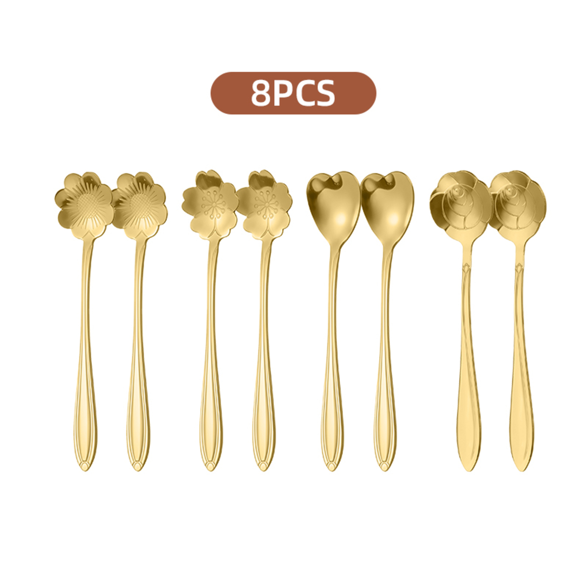 TEMU 8 cuillères à café en acier inoxydable, design de cœur/fleur, idéales pour à domicile, , l'hôtel, les fêtes d'année, cadeau de Saint-Valentin,