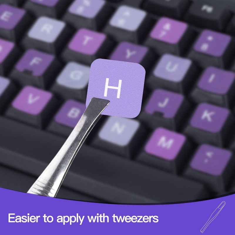 2pcs english keyboard stickers with tweezer, universal keyboard sticker purple background with white lettering keyboard letters replacement stickers for computer laptop notebook desktop - english details 4