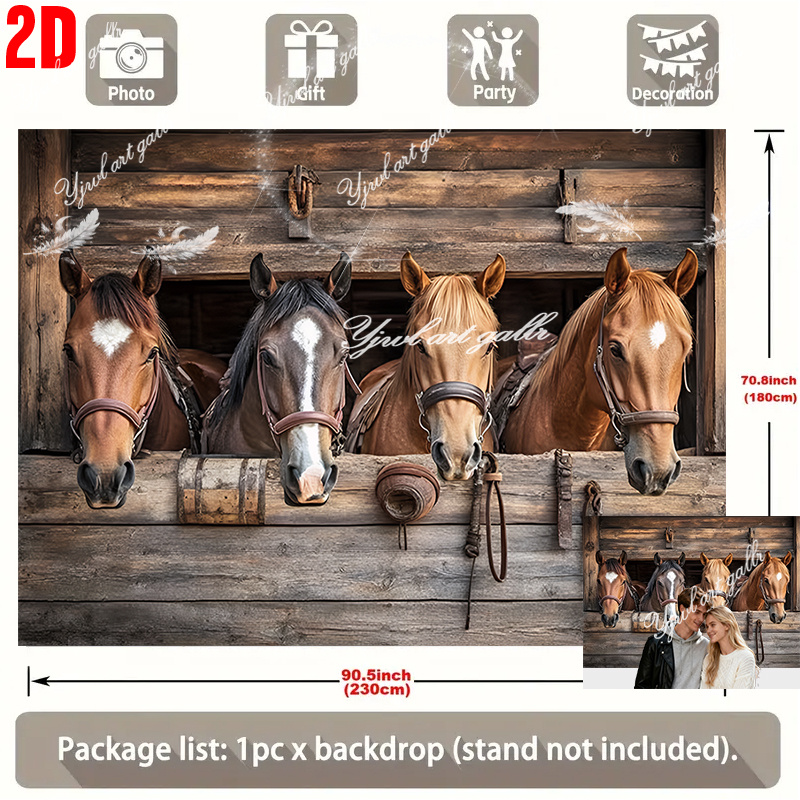 TEMU 2d Flat Banner 1pc Horse Theme Party Decoration In A Stable Design Photo Props For Wedding Celebrations Banner Birthday Party Events Party
